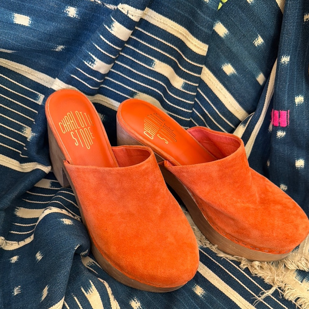 Charlotte Stone Marlo  Orange Suede Clogs
